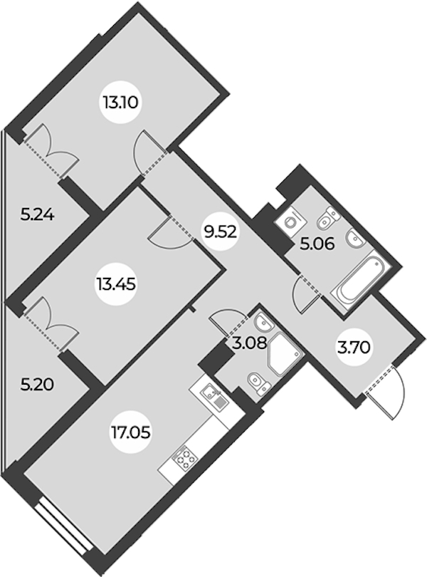 2-комнатная квартира 70.18 м², 5/24 эт., ЖК «Огни Залива»